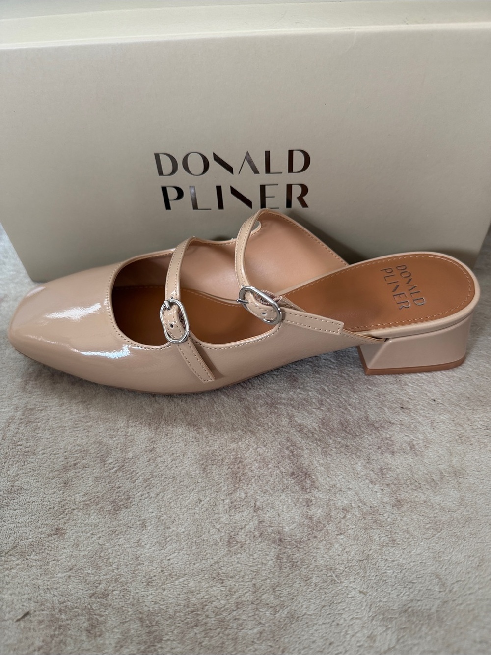 Donald J. Pliner Triaci Nude Patent Mary-Jane Mule with Dual Buckles
